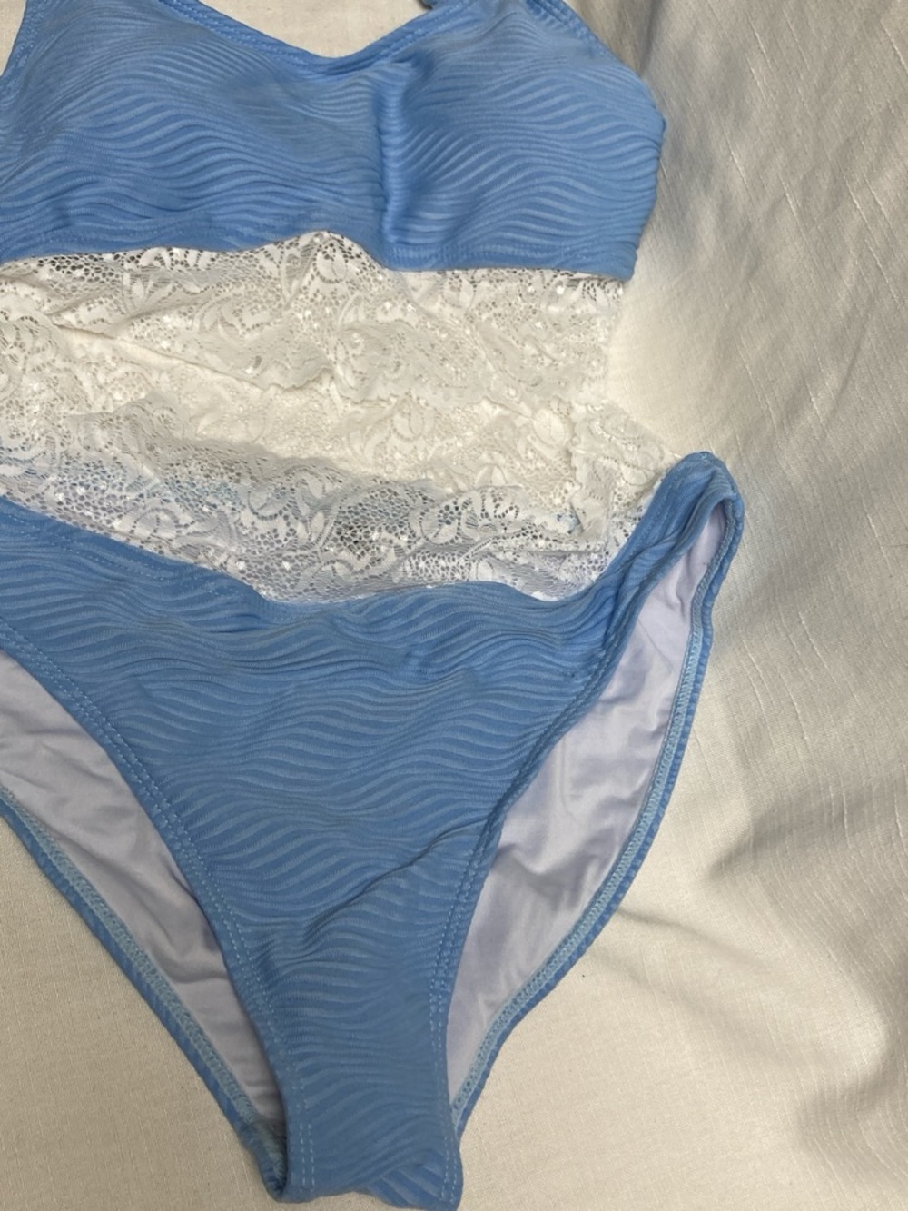 Light Blue & White Lace Women's One-Piece Swimsuit
